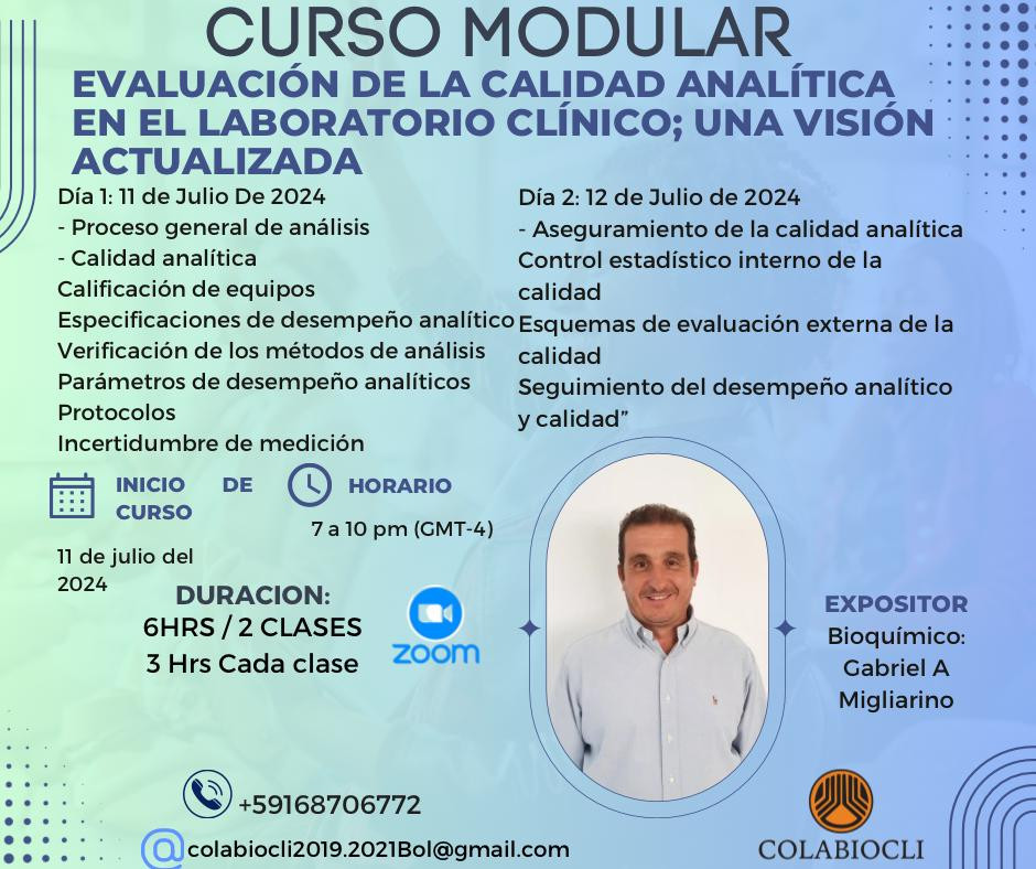 Curso Evaluación de la Calidad Analítica en el Laboratorio Clínico - Una Visión Actualizada (2024)
